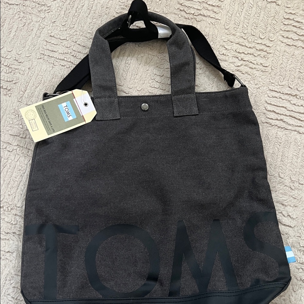Toms Gray Canvas Tote with Black Accent, NWT